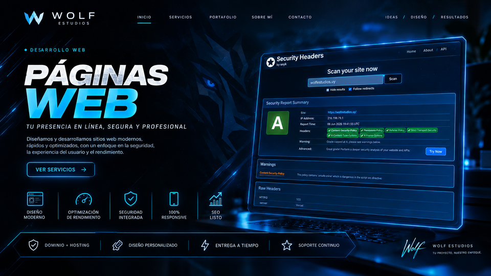 Landing page de Wolf Estudios: página web con enfoque en seguridad y rendimiento